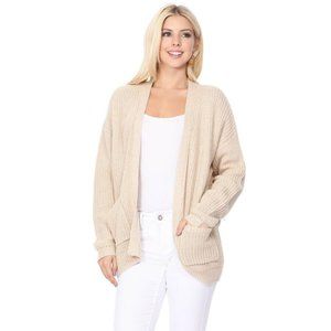 Long Sleeve Chunky Waffle Knit Open Front Sweater